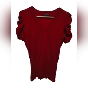 Wishful Park Red Short Sleeve V-Neck Sweater Top